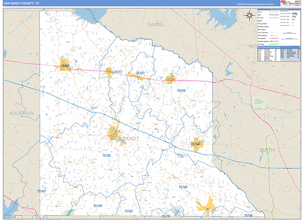 Van Zandt County, TX Zip Code Map